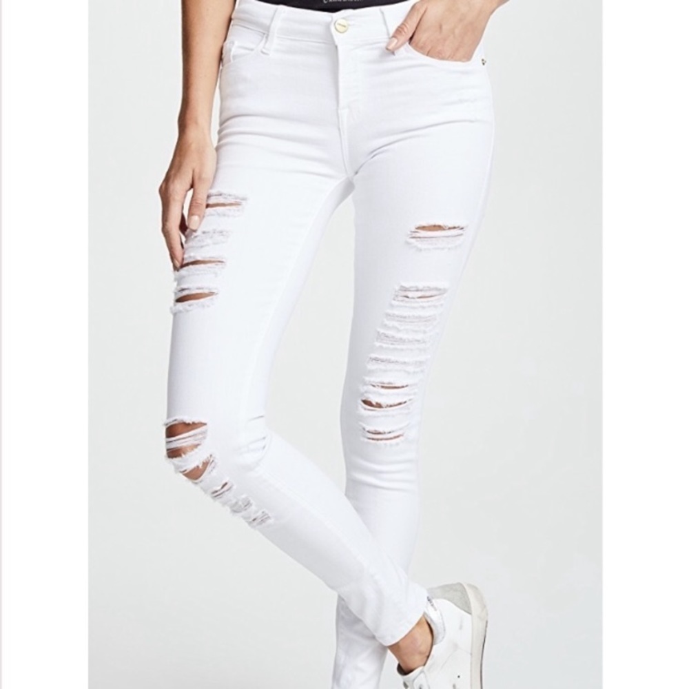 Frame Le Skinny De Jeanne ripped white jeans